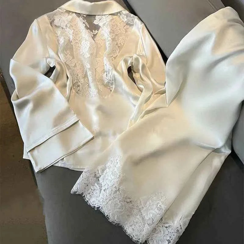 Bridal Lace Satin Pajama Set - SHOPPERS' CASTLE