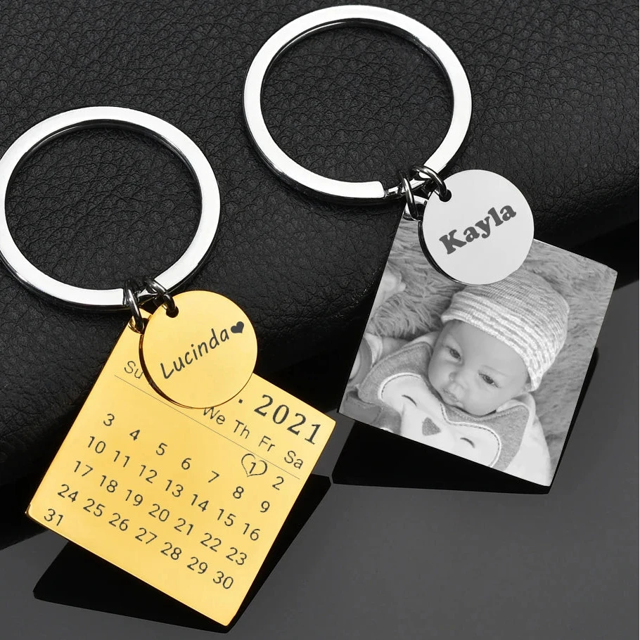 Personalized Engrave Name Date Keychain - Square Round