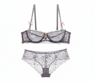 Ultra-Thin Lace Embroidery Bra Set - Plus Size