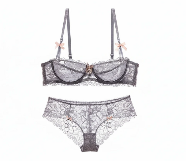 Ultra-Thin Lace Embroidery Bra Set - Plus Size