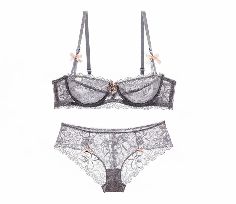 Ultra-Thin Lace Embroidery Bra Set - Plus Size