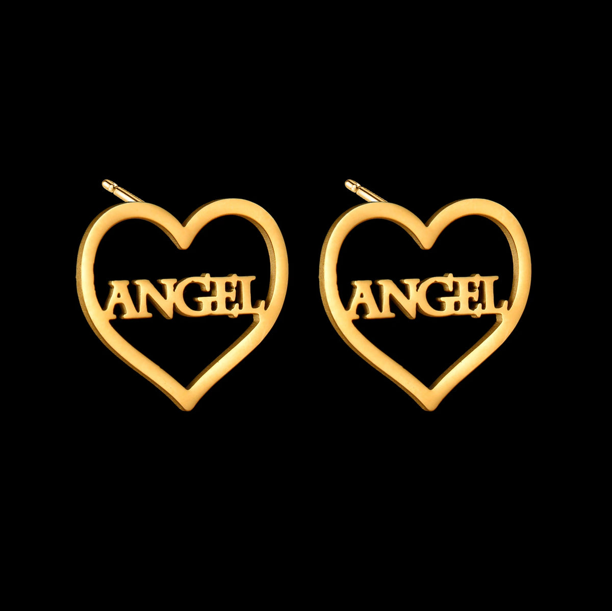 Custom Name Stud Earrings with Frosted Heart & Star - Stainless Steel - SHOPPERS' CASTLE