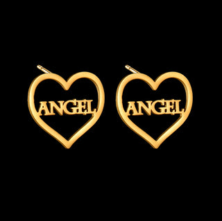 Custom Name Stud Earrings with Frosted Heart & Star - Stainless Steel - SHOPPERS' CASTLE