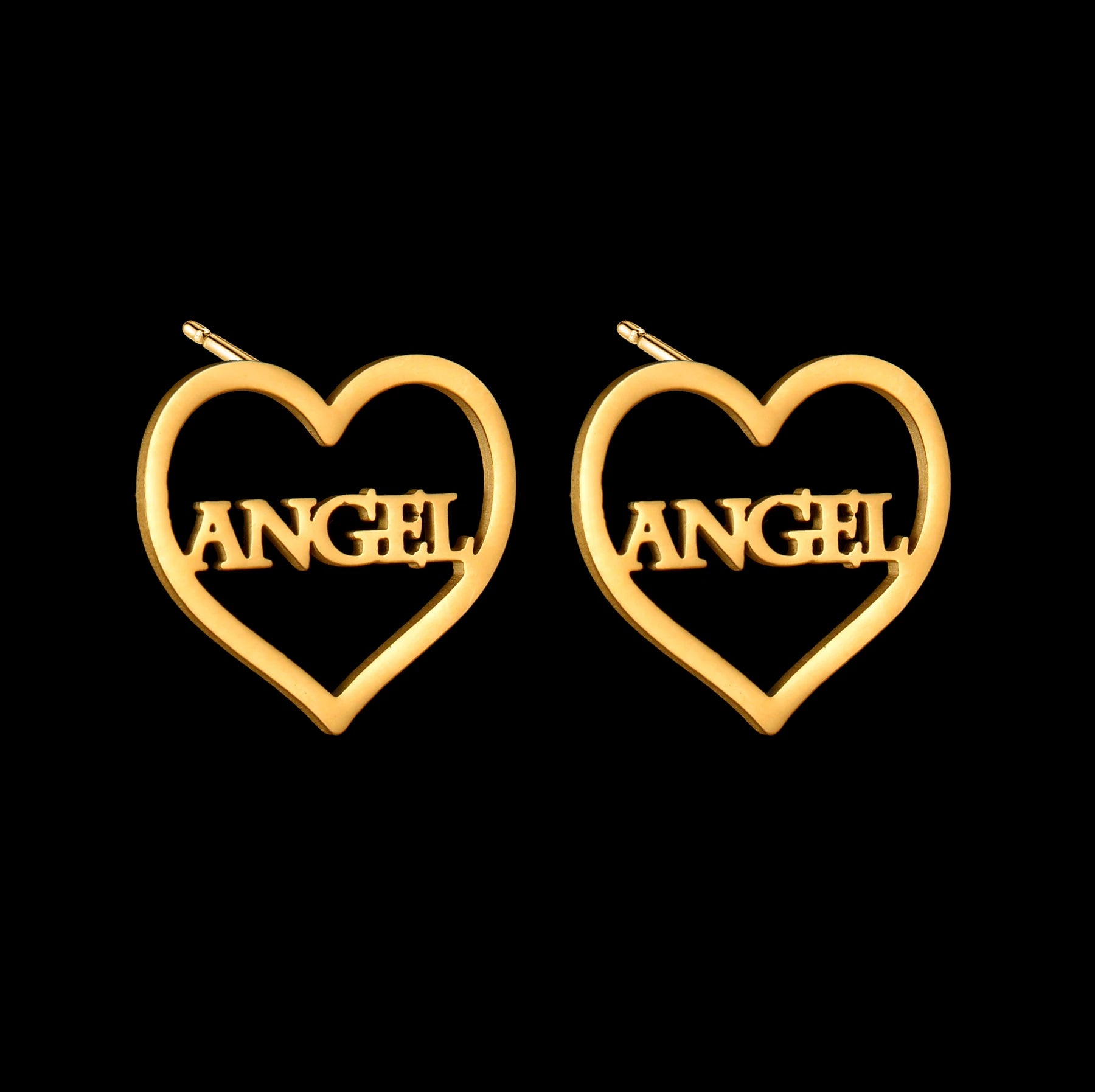 Custom Name Stud Earrings with Frosted Heart & Star - Stainless Steel - SHOPPERS' CASTLE