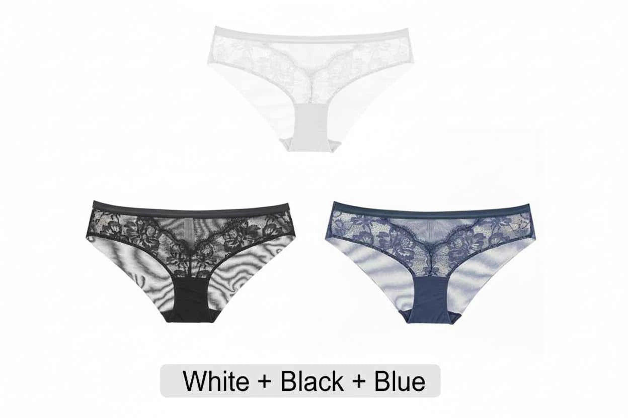 Lace Brief Trio - Black, White & Blue