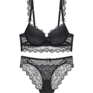Romantic Lace Embroidery Push-Up Bra Set - Plus Size