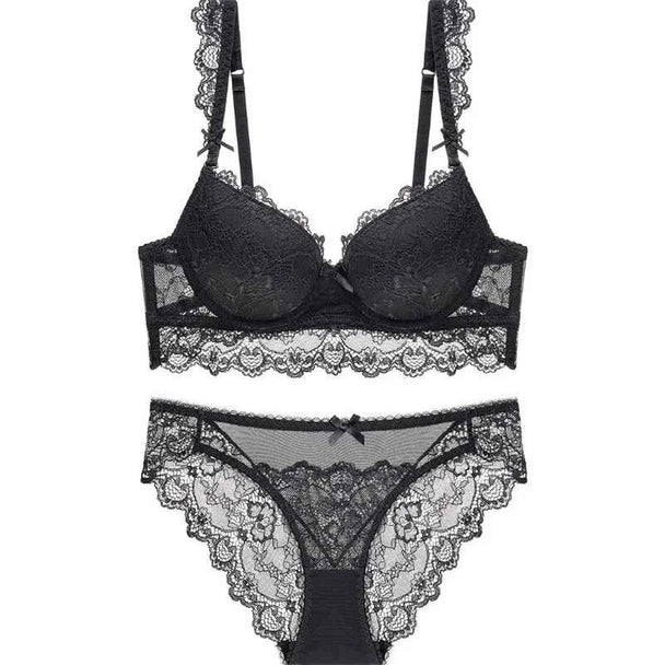 Romantic Lace Embroidery Push-Up Bra Set - Plus Size