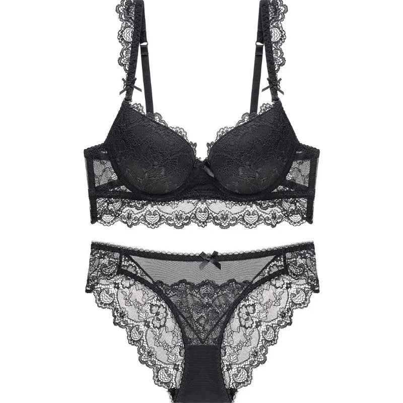 Romantic Lace Embroidery Push-Up Bra Set - Plus Size