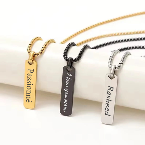 Engrave Name Rectangle Bar Necklace - Link Chain Pendant - SHOPPERS' CASTLE