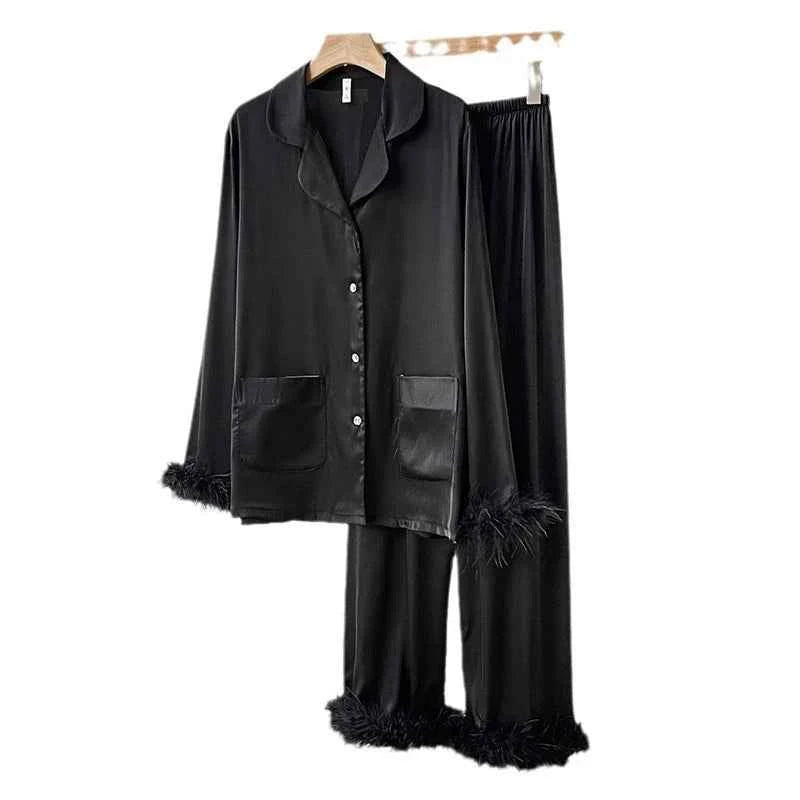 Feather Dream Satin Pajama Set - Luxury Loungewear - SHOPPERS' CASTLE