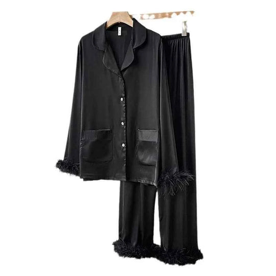 Feather Dream Satin Pajama Set - Luxury Loungewear - SHOPPERS' CASTLE