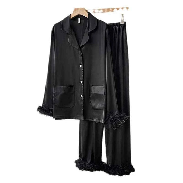 Feather Dream Satin Pajama Set - Luxury Loungewear - SHOPPERS' CASTLE