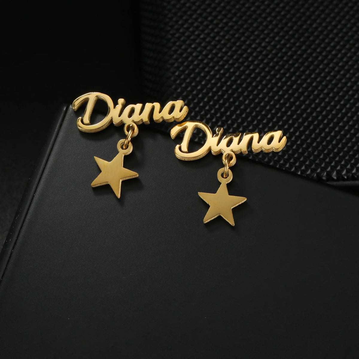 Custom Name Stud Earrings with Frosted Heart & Star - Stainless Steel - SHOPPERS' CASTLE