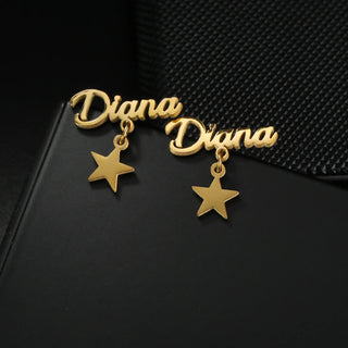 Custom Name Stud Earrings with Frosted Heart & Star - Stainless Steel - SHOPPERS' CASTLE