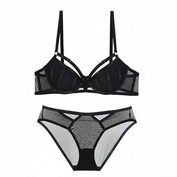 Bandage Thick Padded Push-Up Bra Set - Plus Size D Cup