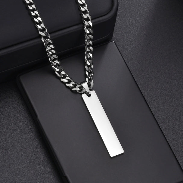 Engrave Name Rectangle Bar Necklace - Link Chain Pendant - SHOPPERS' CASTLE