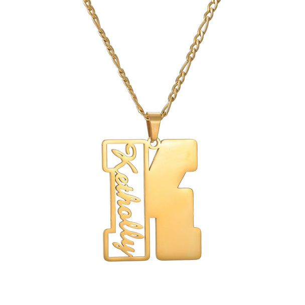 Personalized Big Letter Name Figaro Chain Necklace - Pendant - SHOPPERS' CASTLE