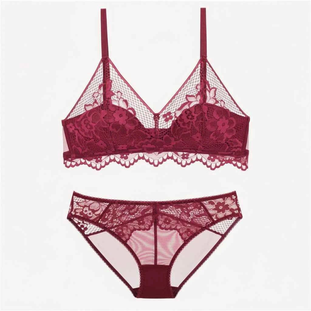 Thin Cotton Triangle Cup Wire-Free Bra Set