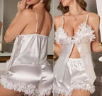 Lace Suspender Shorts Pajama Set - SHOPPERS' CASTLE