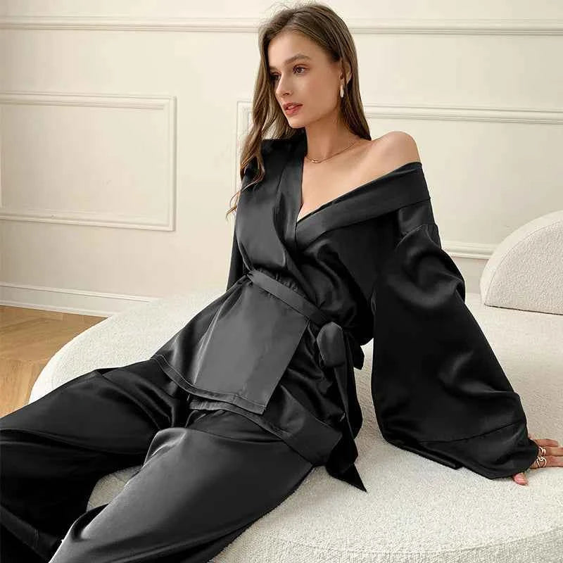 French Style Satin Pajama Set - 2 Piece - SHOPPERS' CASTLE