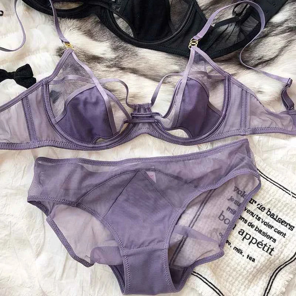 Hollow Ultra-Thin Breathable Push-Up Bra Set - Plus Size 95CD