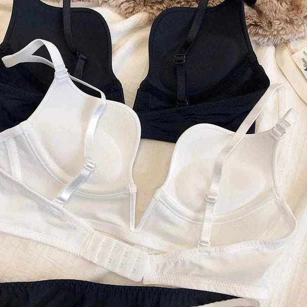 Seamless Plunge Push-Up Bra Set with Deep V