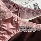Satin Silk Lace Thong - Hollow Bow G-String Seamless Underwear