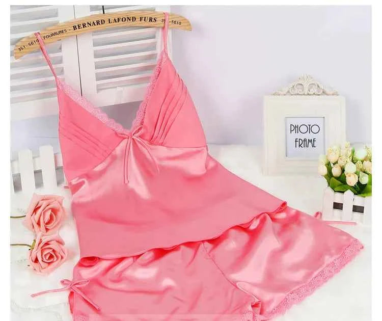 Lace Trim Suspender Pajama Set - SHOPPERS' CASTLE