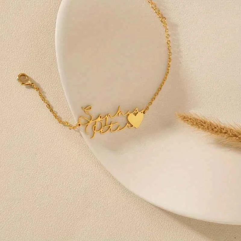 Custom Double Name Heart Bracelet - Couple Jewelry