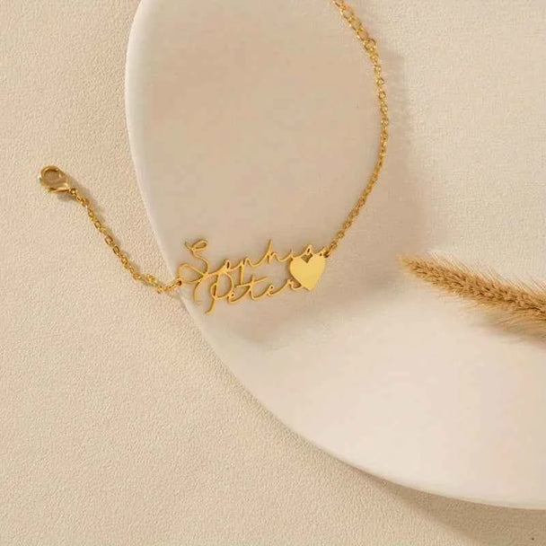 Custom Double Name Heart Bracelet - Couple Jewelry