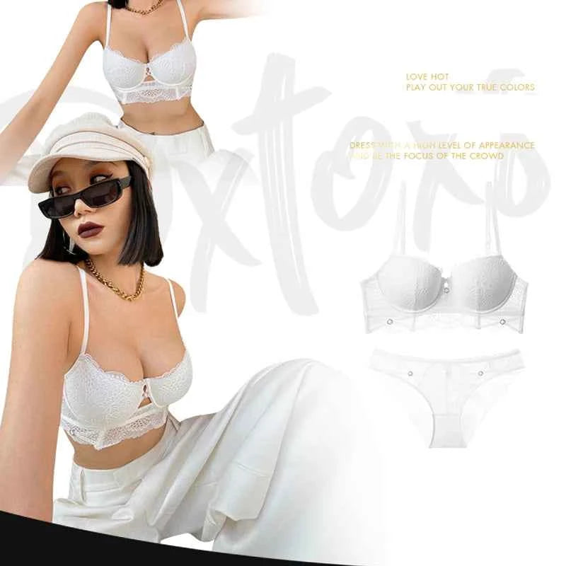 Lace Embroidery Temptation Push-Up Bra Set - CD Cup