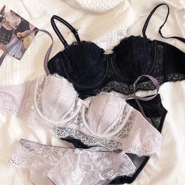 French Lace Embroidery Bra Set with Detachable Straps