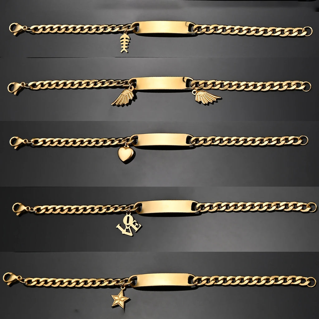 Engrave Name Cross Heart Bracelet - Adjustable Cuban Chain - SHOPPERS' CASTLE