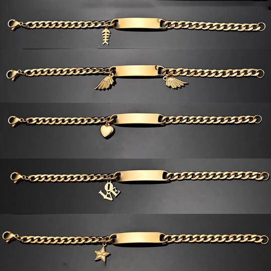 Engrave Name Cross Heart Bracelet - Adjustable Cuban Chain - SHOPPERS' CASTLE