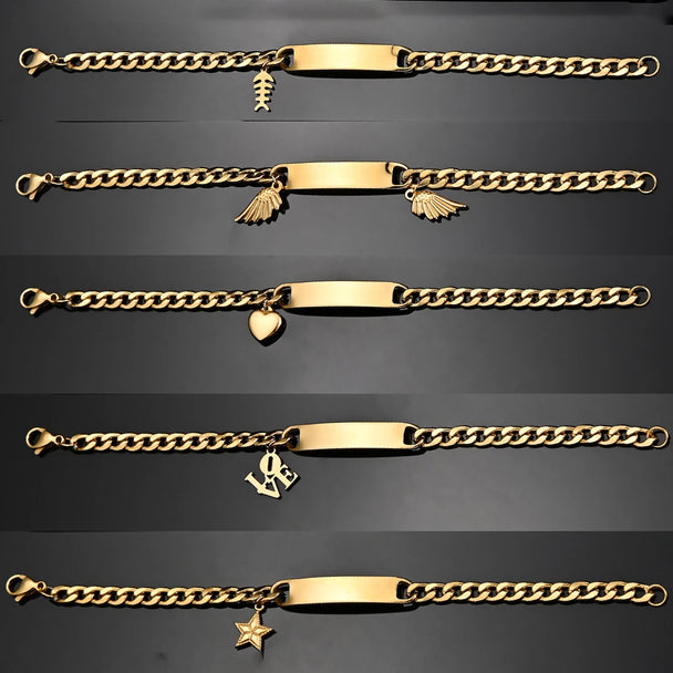 Engrave Name Cross Heart Bracelet - Adjustable Cuban Chain - SHOPPERS' CASTLE
