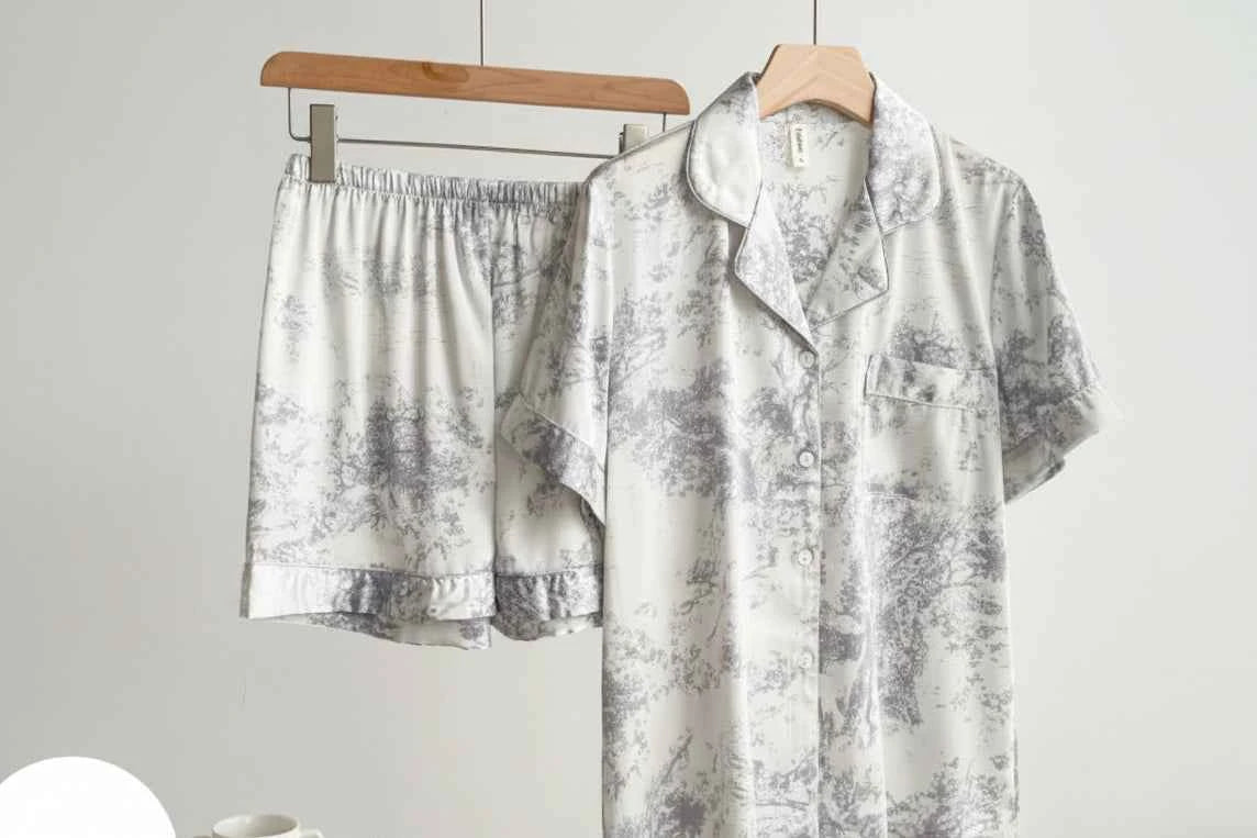 Floral Print Ice Silk Pajama Set - SHOPPERS' CASTLE