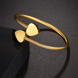 Engrave Name Date Wire Bracelet - Heart & Star Open Bangle - SHOPPERS' CASTLE