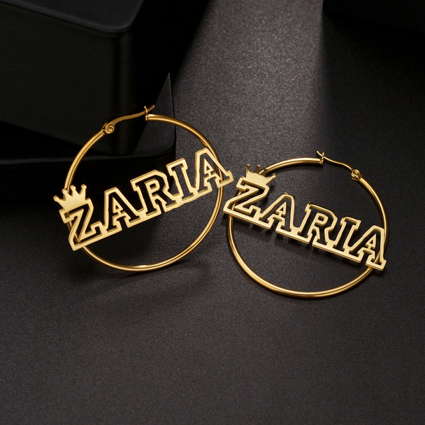 Custom Name Crown Earrings - Hollow Letters - SHOPPERS' CASTLE