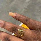 Custom Birth Flower Name Ring - Adjustable