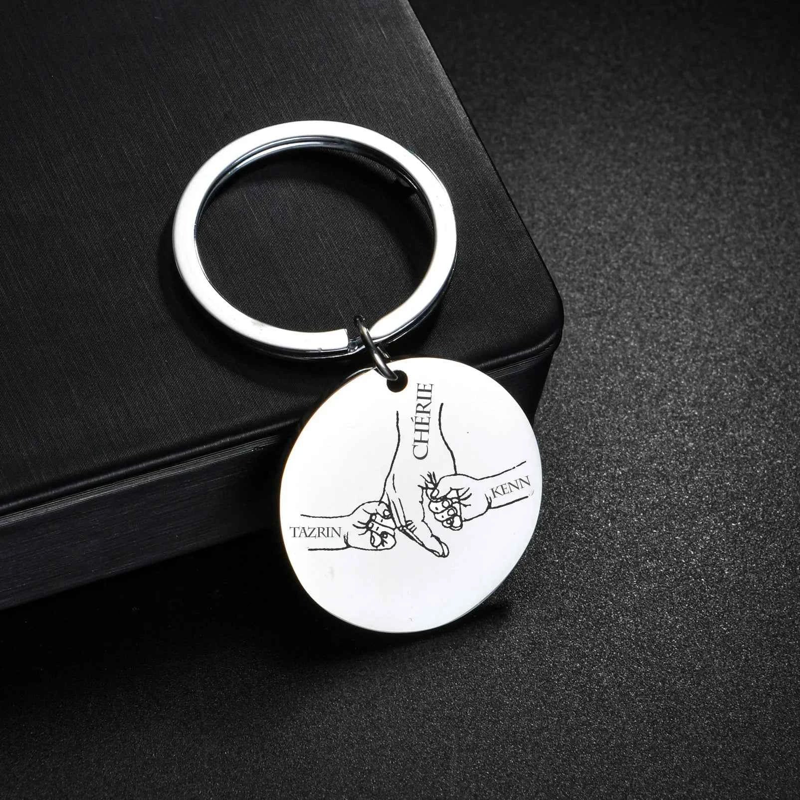 Personalized Heart Round Keychain - Engraving Words