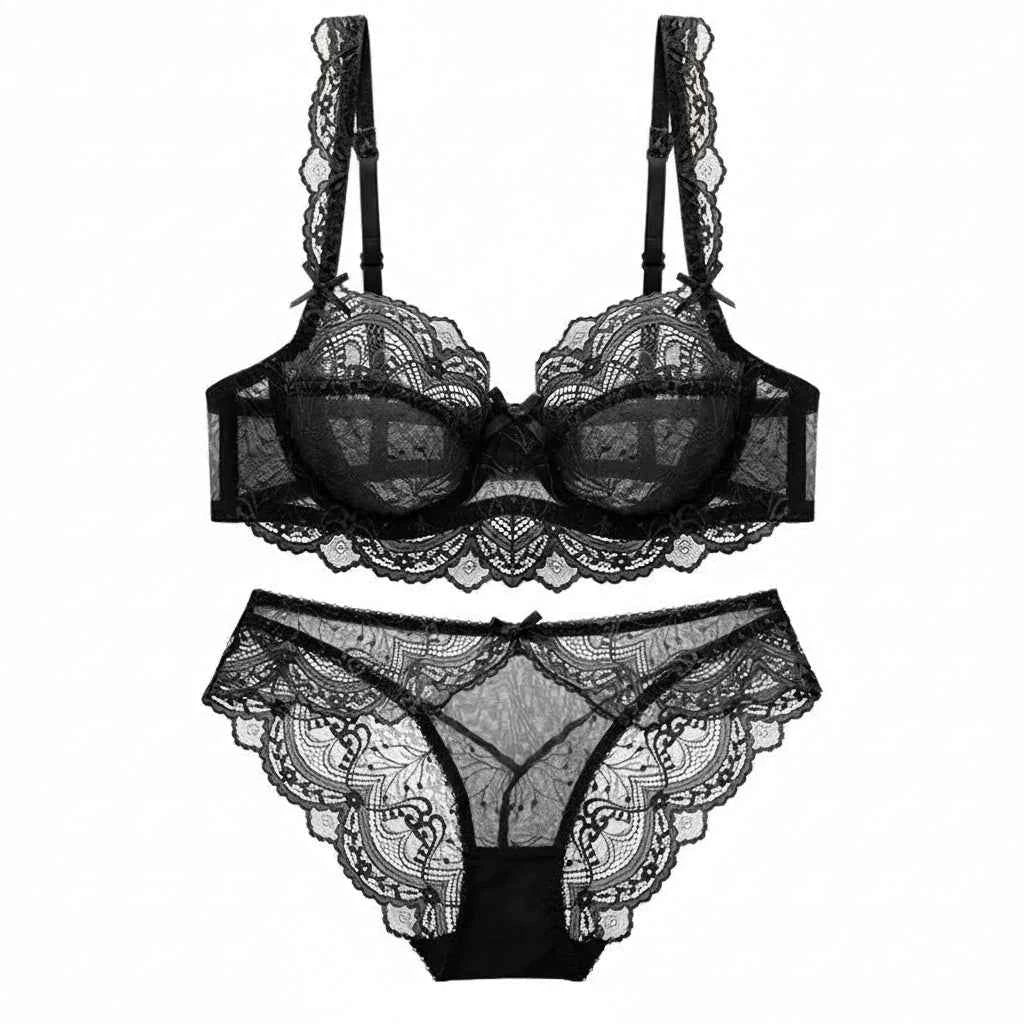 Ultra-Thin Transparent Bra Set - Plus Size D/E Cup