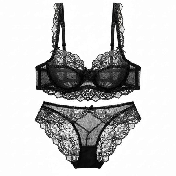 Ultra-Thin Transparent Bra Set - Plus Size D/E Cup