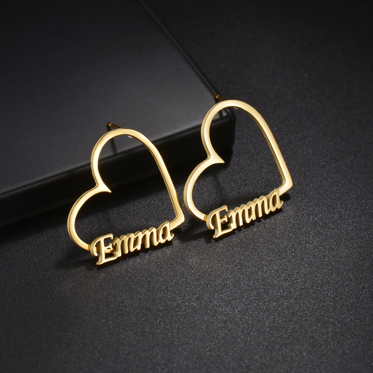 Custom Name Stud Earrings with Frosted Heart & Star - Stainless Steel - SHOPPERS' CASTLE