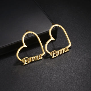 Custom Name Stud Earrings with Frosted Heart & Star - Stainless Steel - SHOPPERS' CASTLE