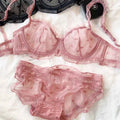 French Ultra-Thin Love Embroidery Bra Set - Plus Size