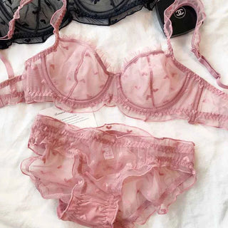 French Ultra-Thin Love Embroidery Bra Set - Plus Size