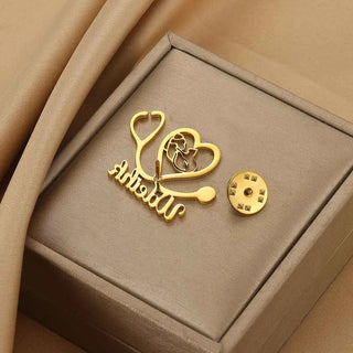 Fashion Heart Stethoscope Name Brooch - Business Party