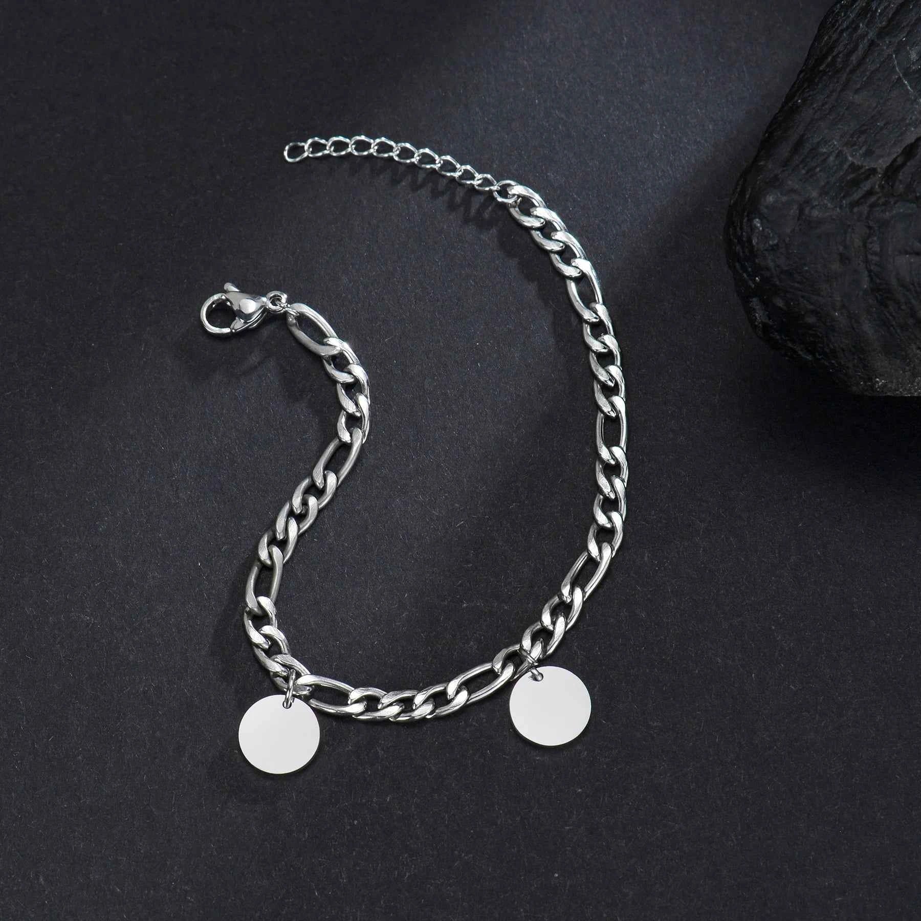 Engraved Name Thick Figaro Chain Bracelet - Stainless Steel