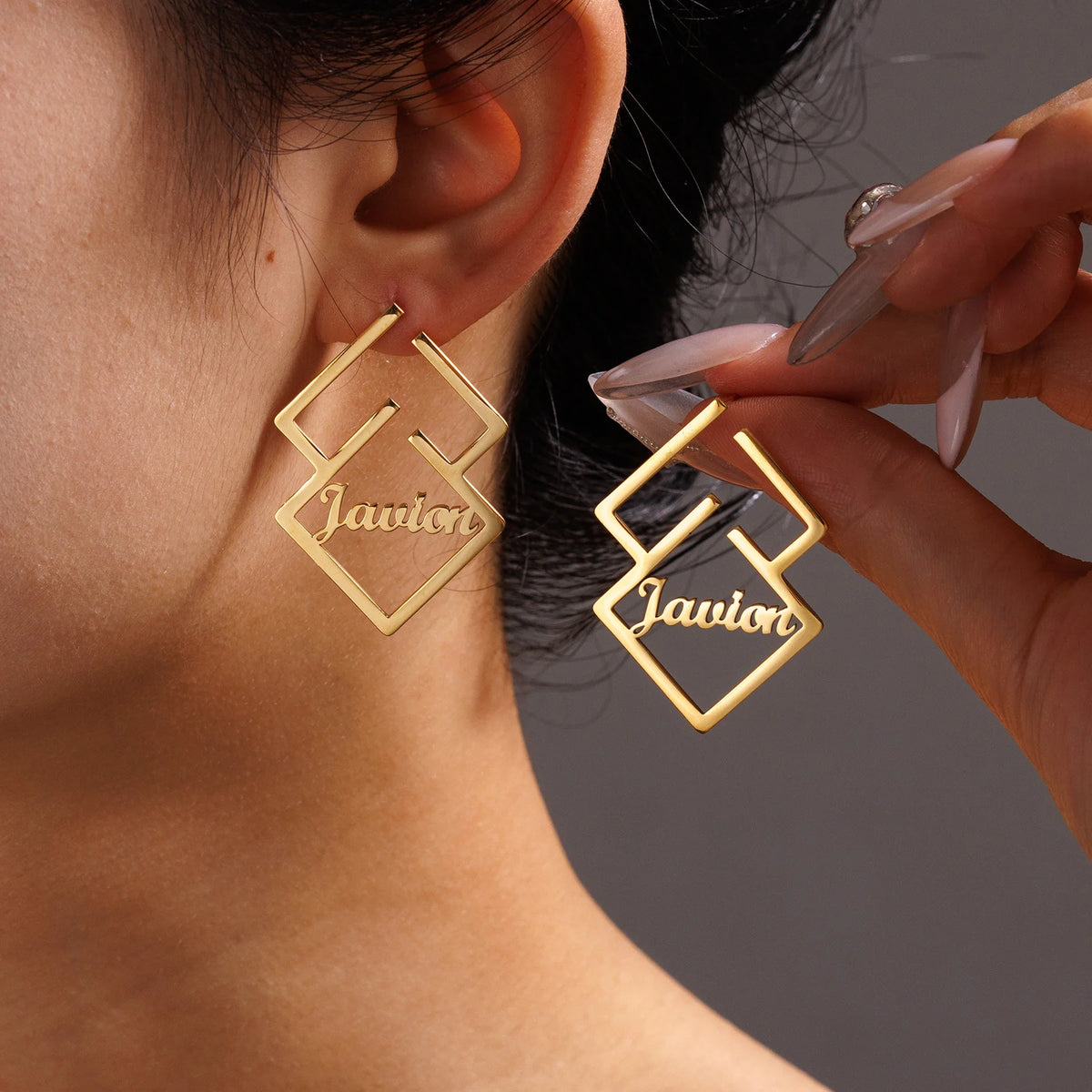 Custom Name Stud Earrings with Frosted Heart & Star - Stainless Steel - SHOPPERS' CASTLE
