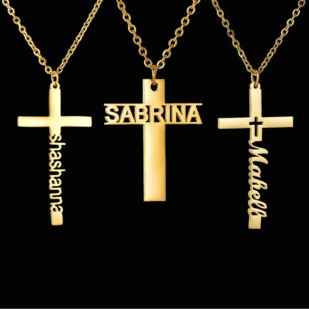 Personalized Name Cross Necklace - Zircon Pendant - SHOPPERS' CASTLE